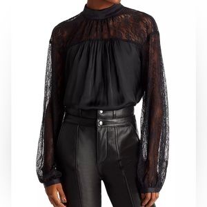 NWT Ramy Brook Sorinda Lace Sleeve Mock Neck Top